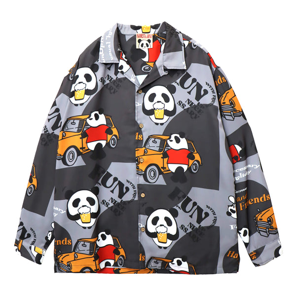 PANDIESTA BEER＆CARS PANDA 総柄 オープンシャツ(595321 MENS)