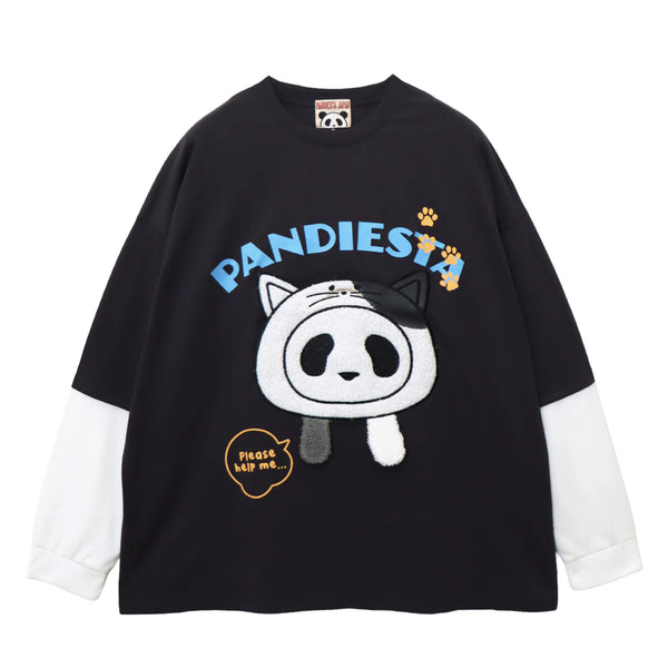 PANDIESTA 飛び出し にゃんこぱんだ ロングスリーブ Tシャツ(595751 MENS/WOMENS)