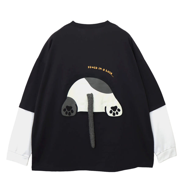 PANDIESTA 飛び出し にゃんこぱんだ ロングスリーブ Tシャツ(595751 MENS/WOMENS)
