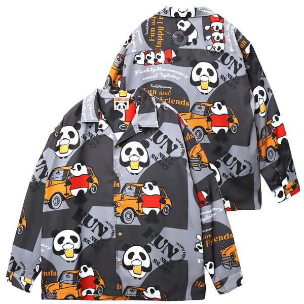 PANDIESTA BEER＆CARS PANDA 総柄 オープンシャツ(595321 MENS)