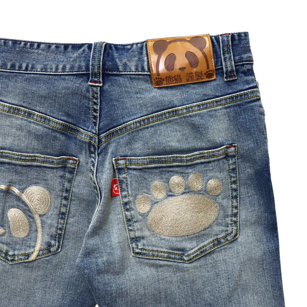 熊猫謹製 スリムストレート ストレッチ デニム パンツ(595650）