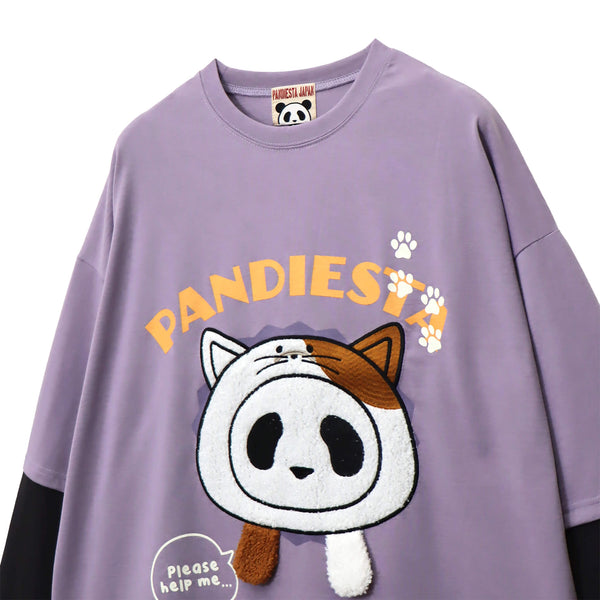 PANDIESTA 飛び出し にゃんこぱんだ ロングスリーブ Tシャツ(595751 MENS/WOMENS)