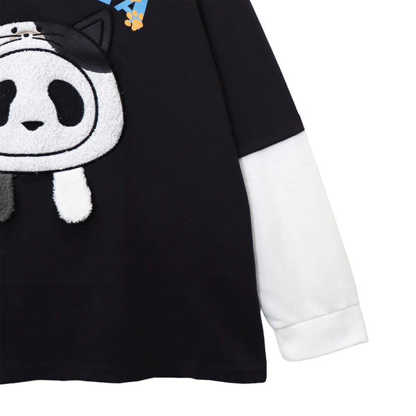 PANDIESTA 飛び出し にゃんこぱんだ ロングスリーブ Tシャツ(595751 MENS/WOMENS)