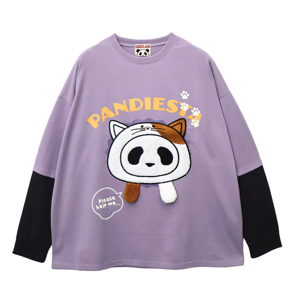 PANDIESTA 飛び出し にゃんこぱんだ ロングスリーブ Tシャツ(595751 MENS/WOMENS)