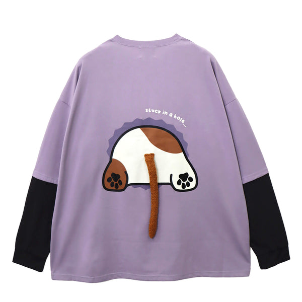 PANDIESTA 飛び出し にゃんこぱんだ ロングスリーブ Tシャツ(595751 MENS/WOMENS)