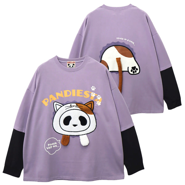 PANDIESTA 飛び出し にゃんこぱんだ ロングスリーブ Tシャツ(595751 MENS/WOMENS)